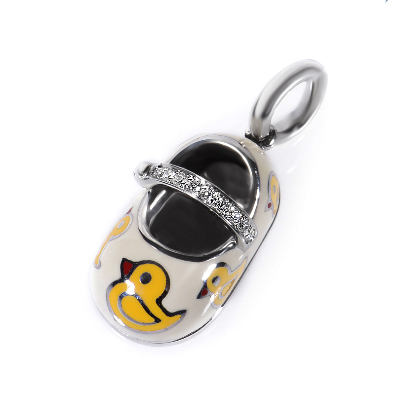 Aaron Basha 18k White Gold And Diamond Rubber Duck Baby Shoe Charm Ebay