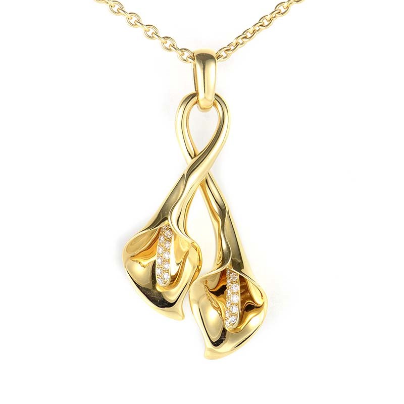 Asprey Large 18K Yellow Gold & Diamond Double Calla Lily