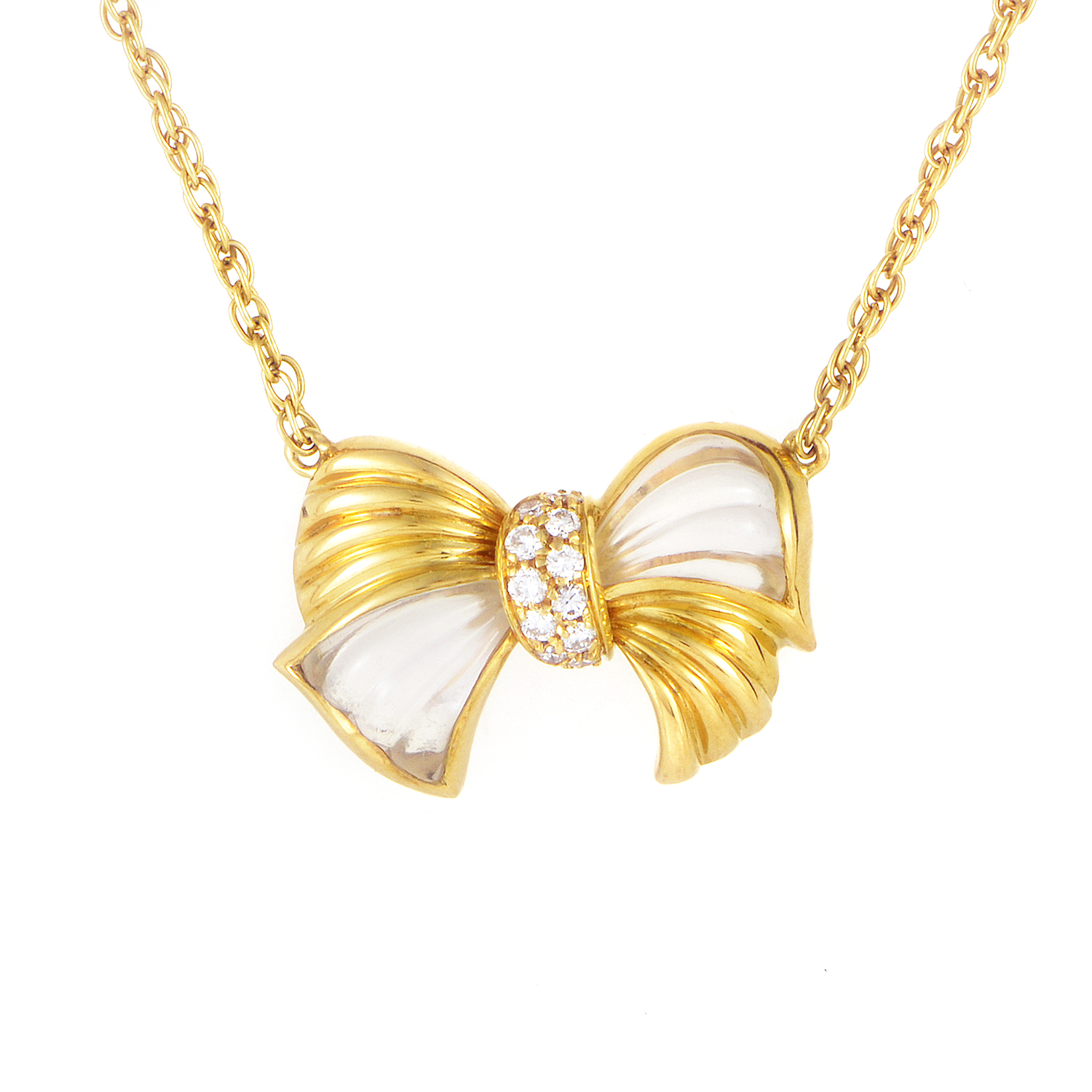 Boucheron 18K Yellow Gold Crystal & Diamond Bow Pendant Necklace eBay