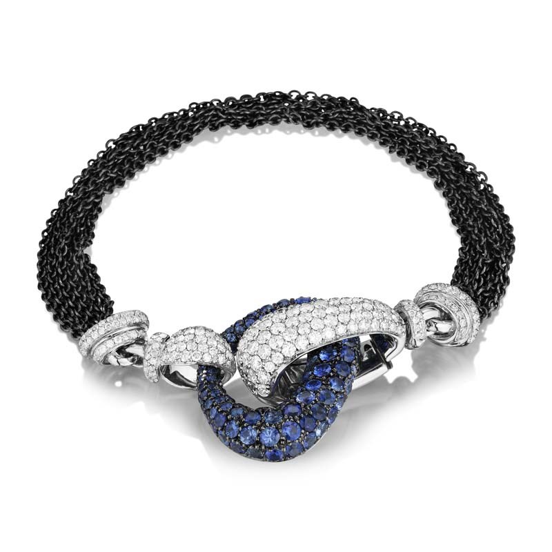 Home Jewelry Maggioro 18K White Gold Diamond  Sapphire Chain Bracelet