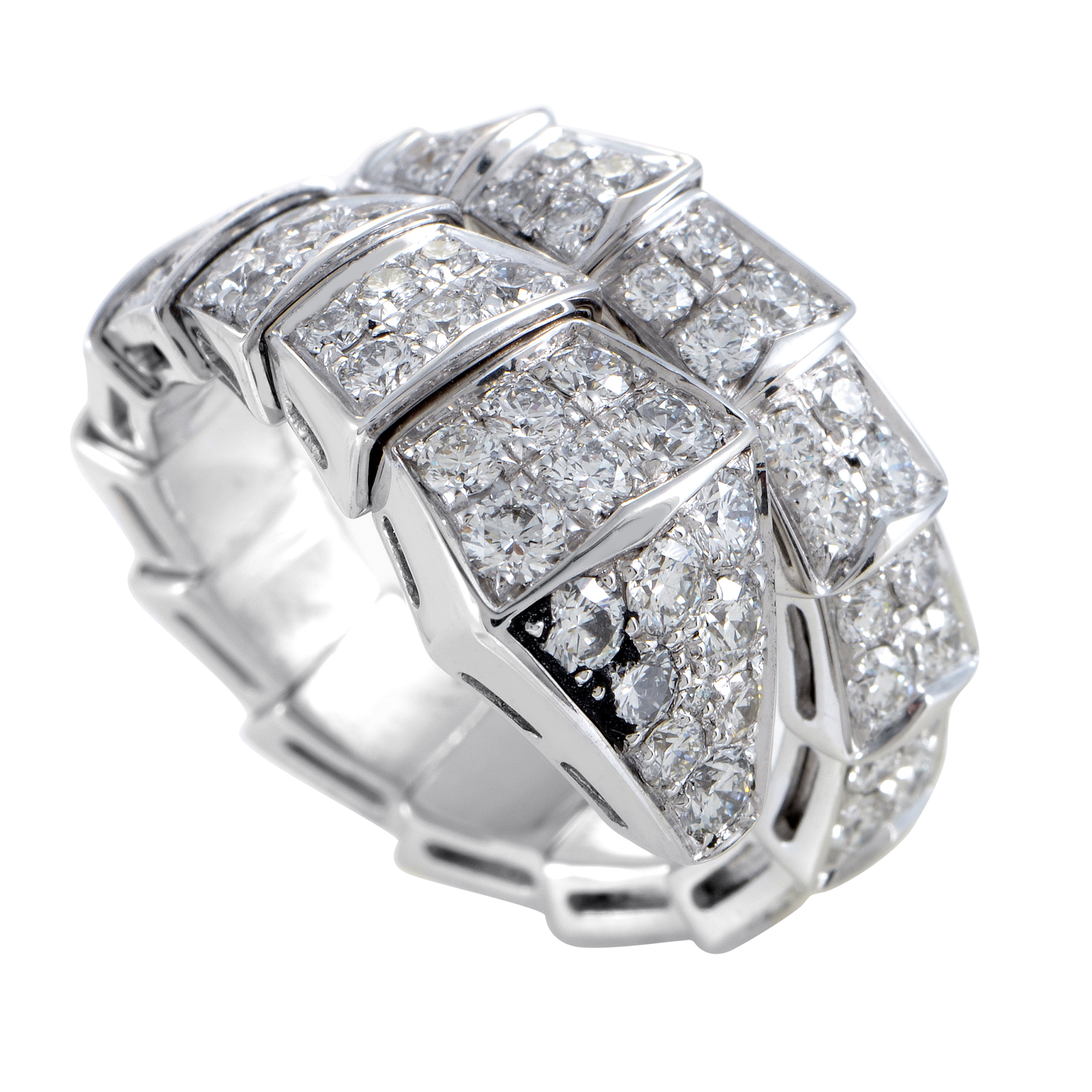 Bvlgari Serpenti Womens 18K White Gold Diamond Pave Ring eBay