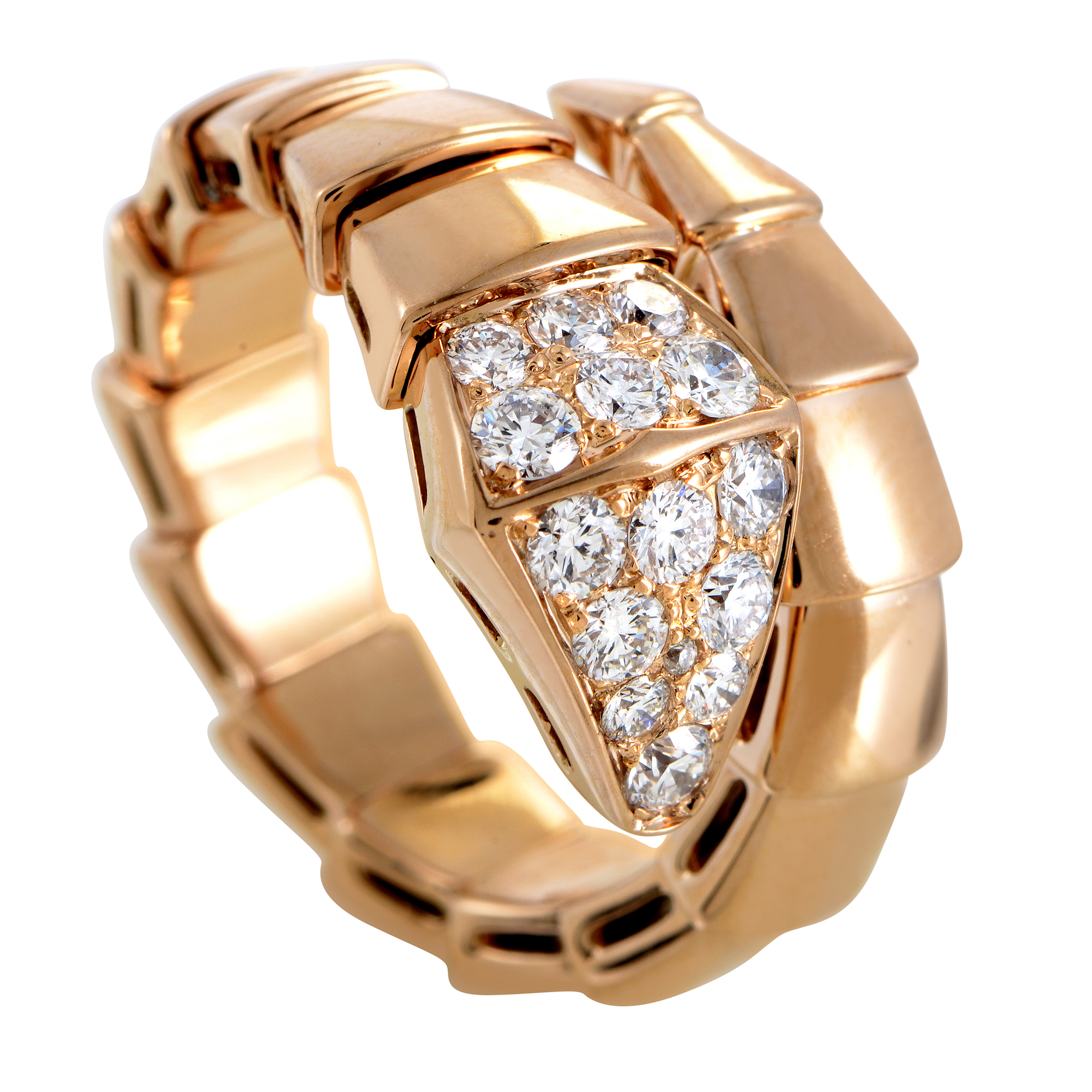 Bvlgari Serpenti Womens 18K Rose Gold Partial Diamond Pave Ring eBay