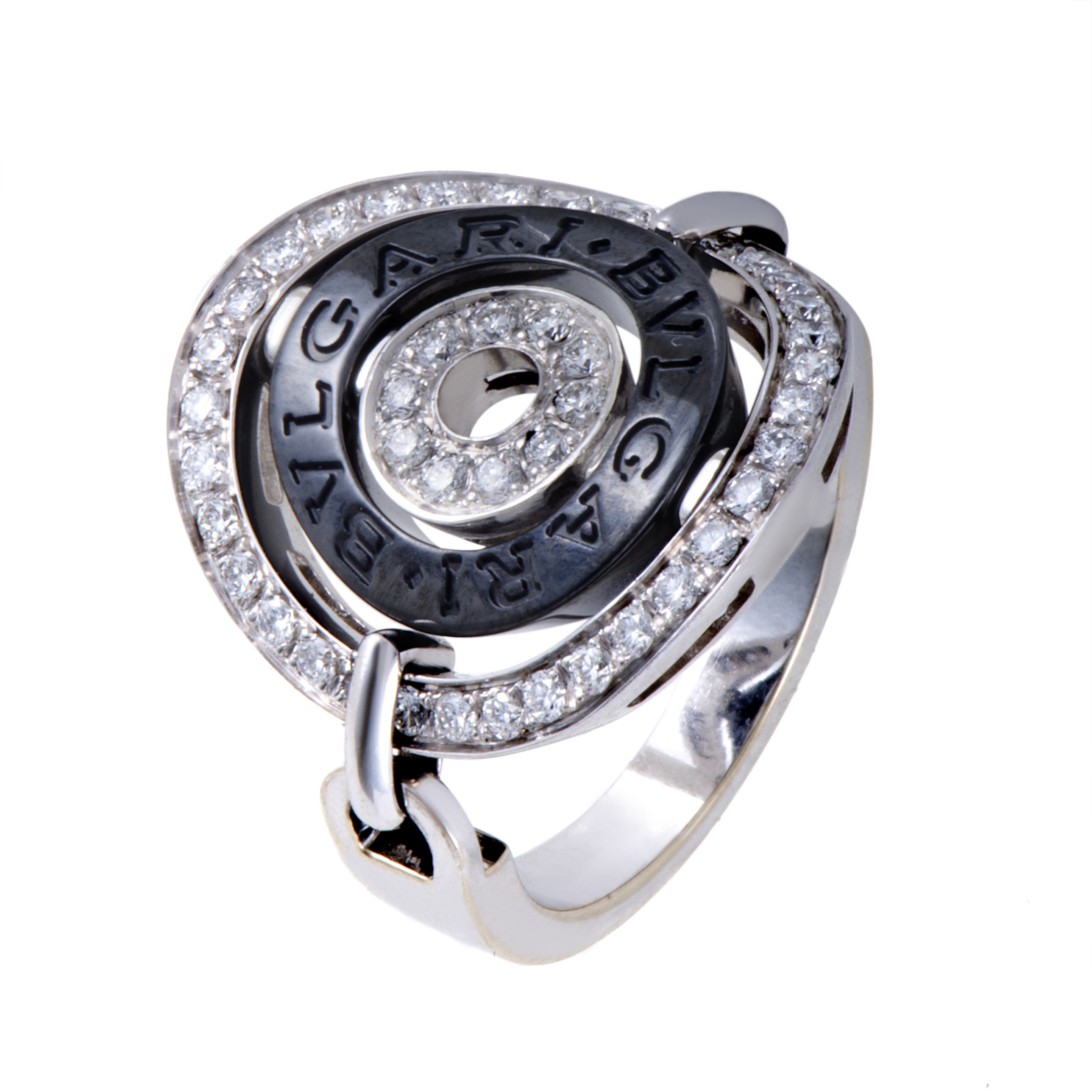 Bvlgari Cerchi Womens 18K White Gold and Ceramic Diamond Pave Ring eBay
