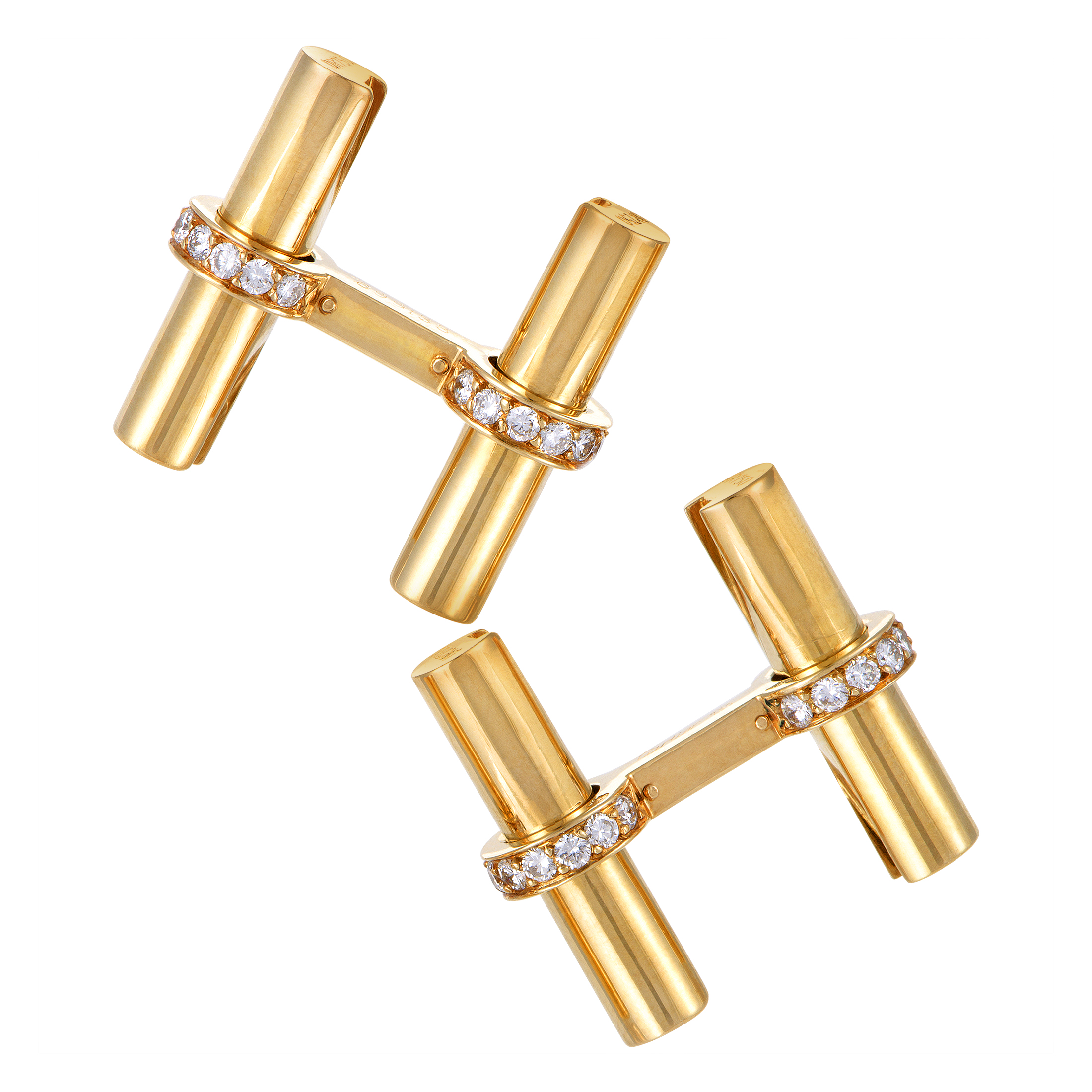 Cartier Mens 18K Yellow Gold Diamond Stick Cufflinks eBay
