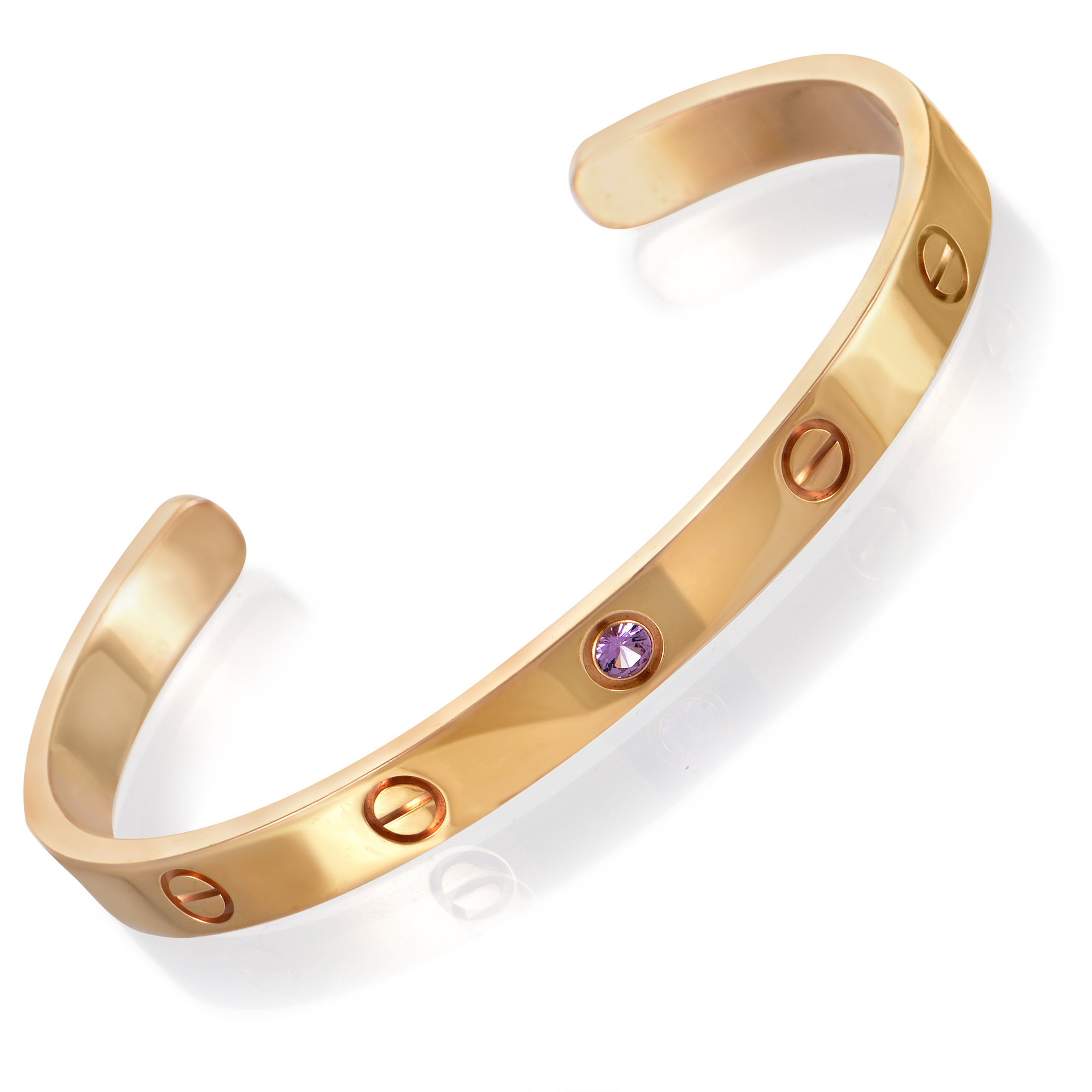 Cartier LOVE Women's 18K Rose Gold Pink Sapphire Cuff Bracelet Size 18