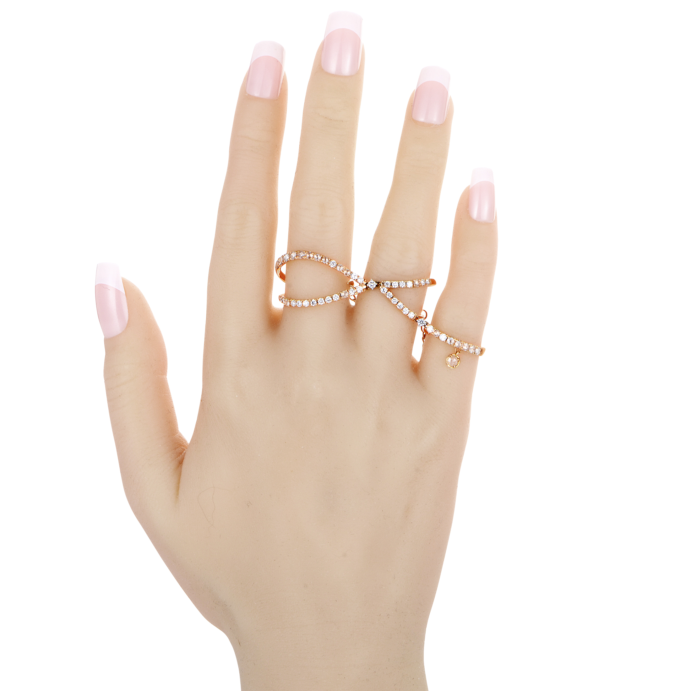 Casato Women's 18K Rose Gold Diamond Three Finger Ring | Luxury Bazaar