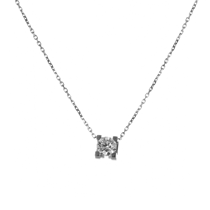 ... Cartier C de Cartier 18K White Gold Diamond Solitaire Pendant Necklace