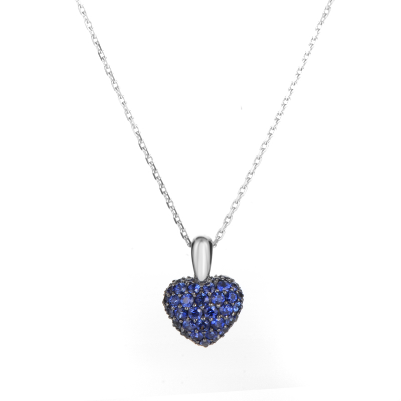 Jewelry Chopard 18K White Gold Sapphire Pave Heart Pendant Necklace ...
