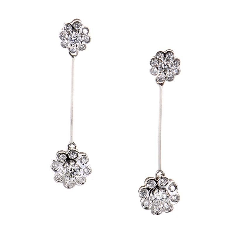 Details about Damiani 18K White Gold Diamond Flower Drop Earrings