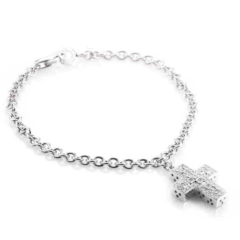 Details about Damiani 18K White Gold Diamond Pave Cross Charm Bracelet