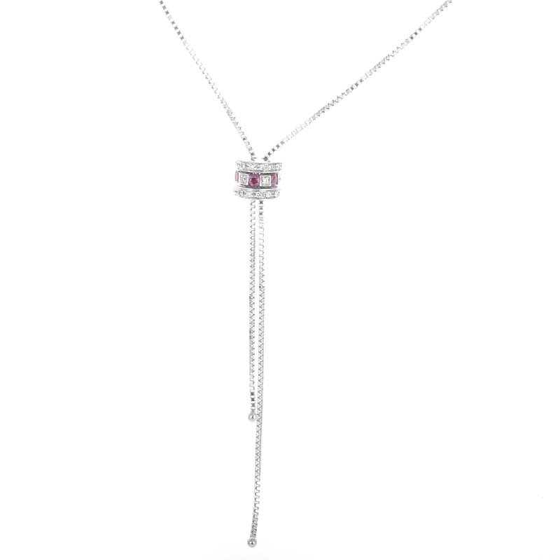 Details about Damiani 18K White Gold Diamond  Ruby Lariat Necklace