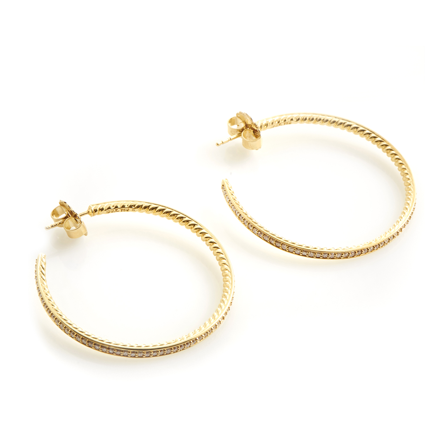 David Yurman Women's Thin 18K Yellow Gold Diamond Pave Hoop Earrings eBay