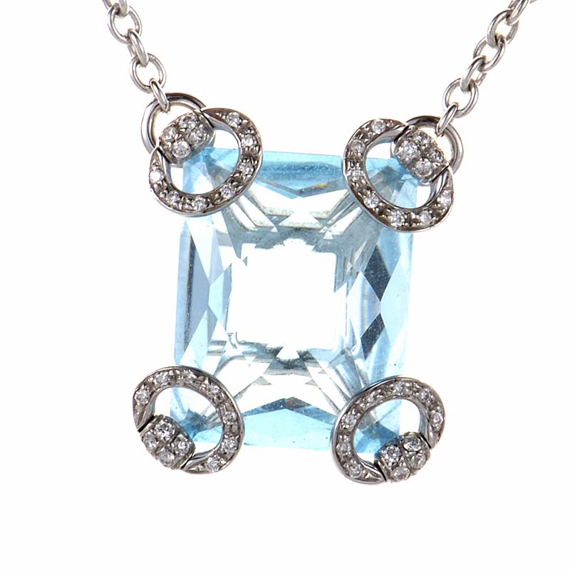 ... about Gucci 18K White Gold Topaz  Diamond Pendant Necklace E1031