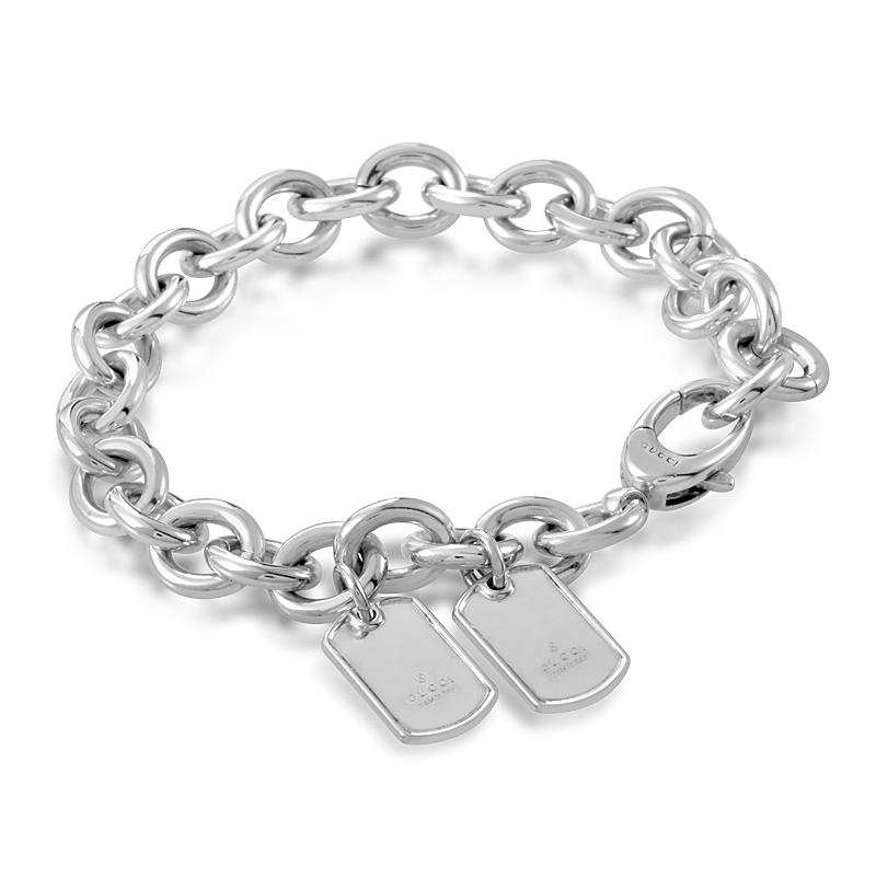 Gucci Sterling Silver Dog Tag Charm Bracelet GUC05010515 eBay