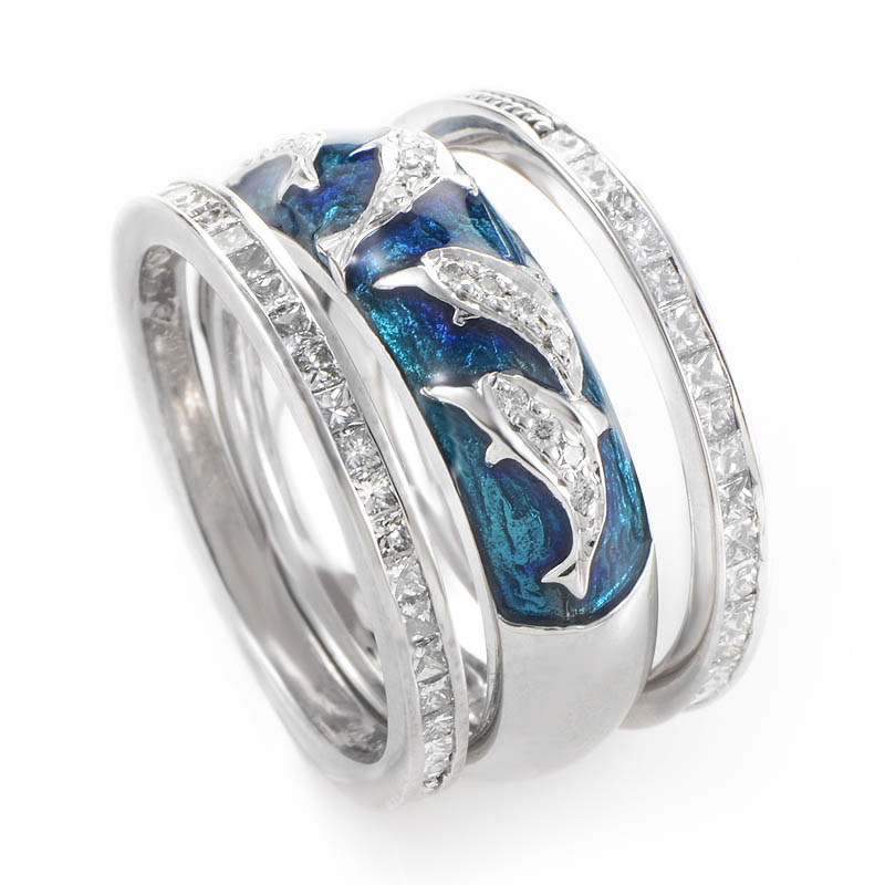 Home Jewelry Estate Hidalgo 18K White Gold  Diamond Dolphin Ring Set