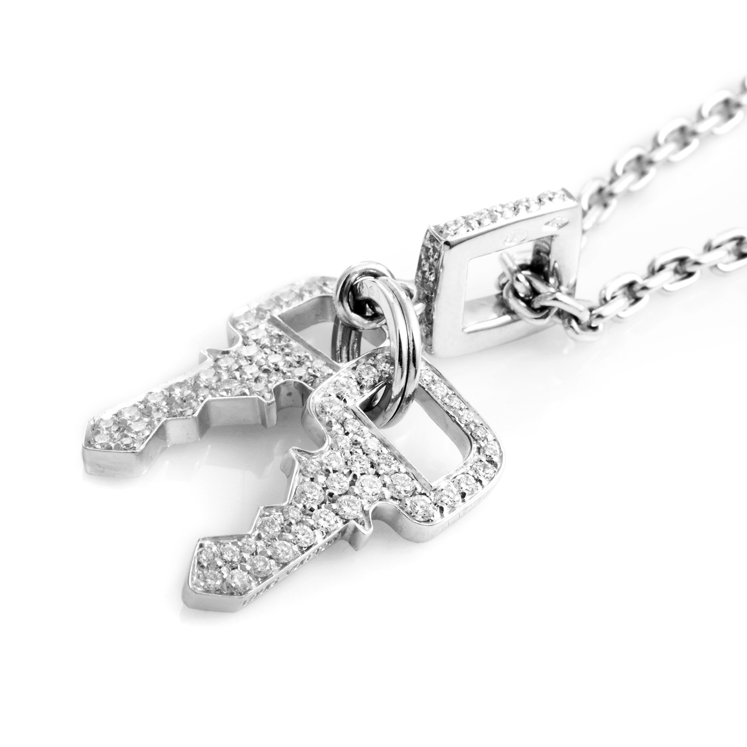 Estate Louis Vuitton Charms & Chains 18K White Gold Diamond Keys Necklace | eBay