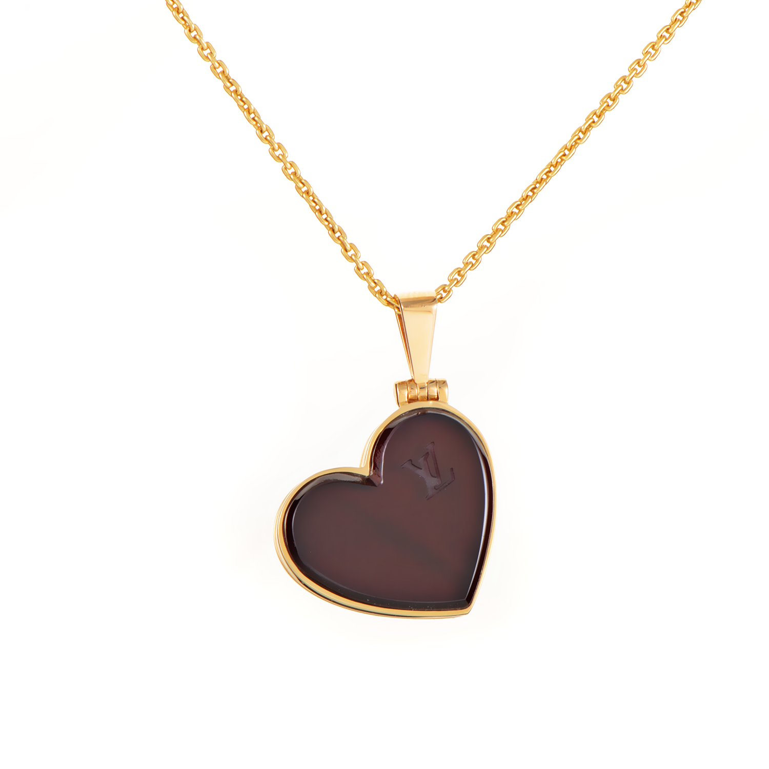 Louis Vuitton 18K Yellow Gold Garnet Heart Locket Pendant Necklace