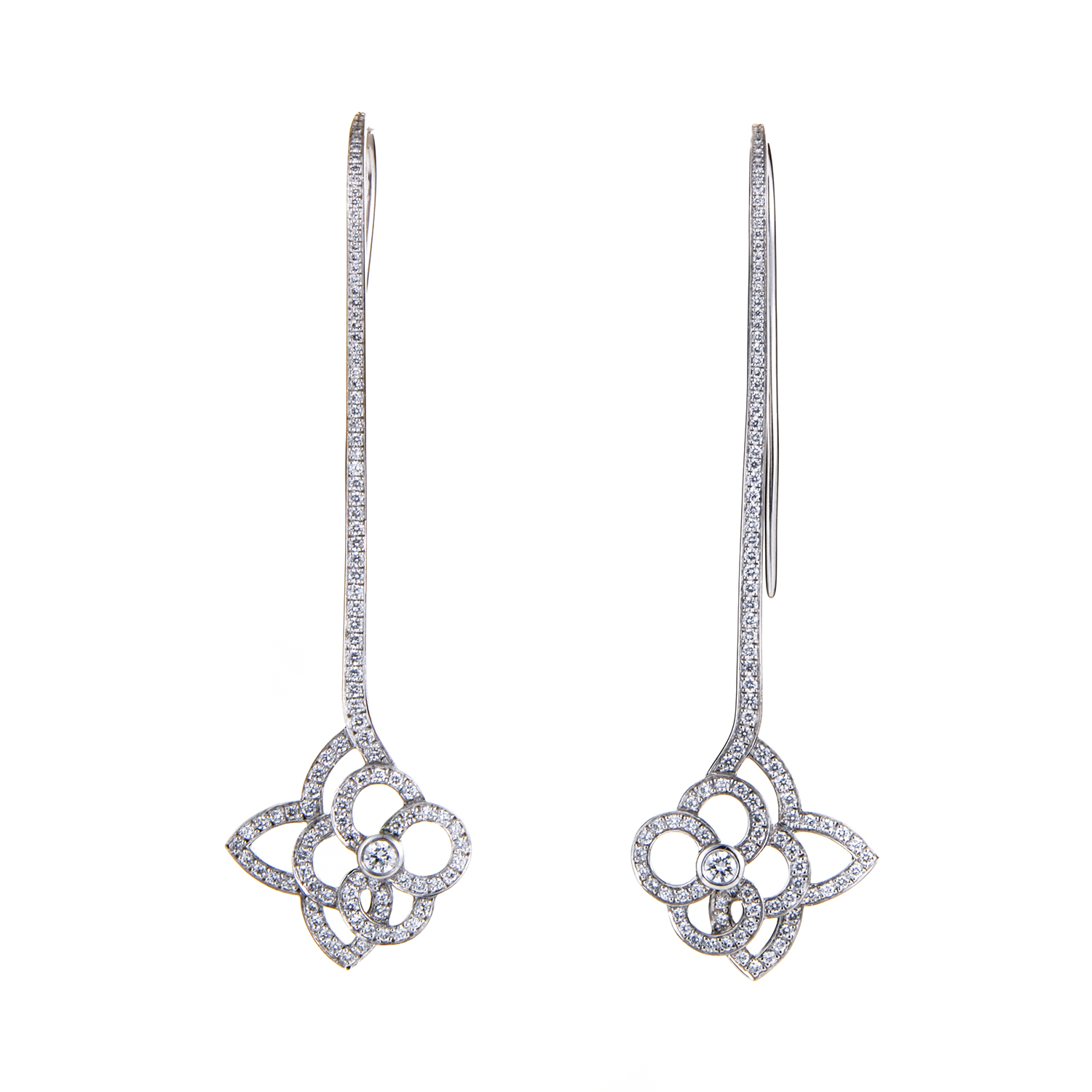 Louis Vuitton 18K White Gold Diamond Flower Dangle Earrings | eBay