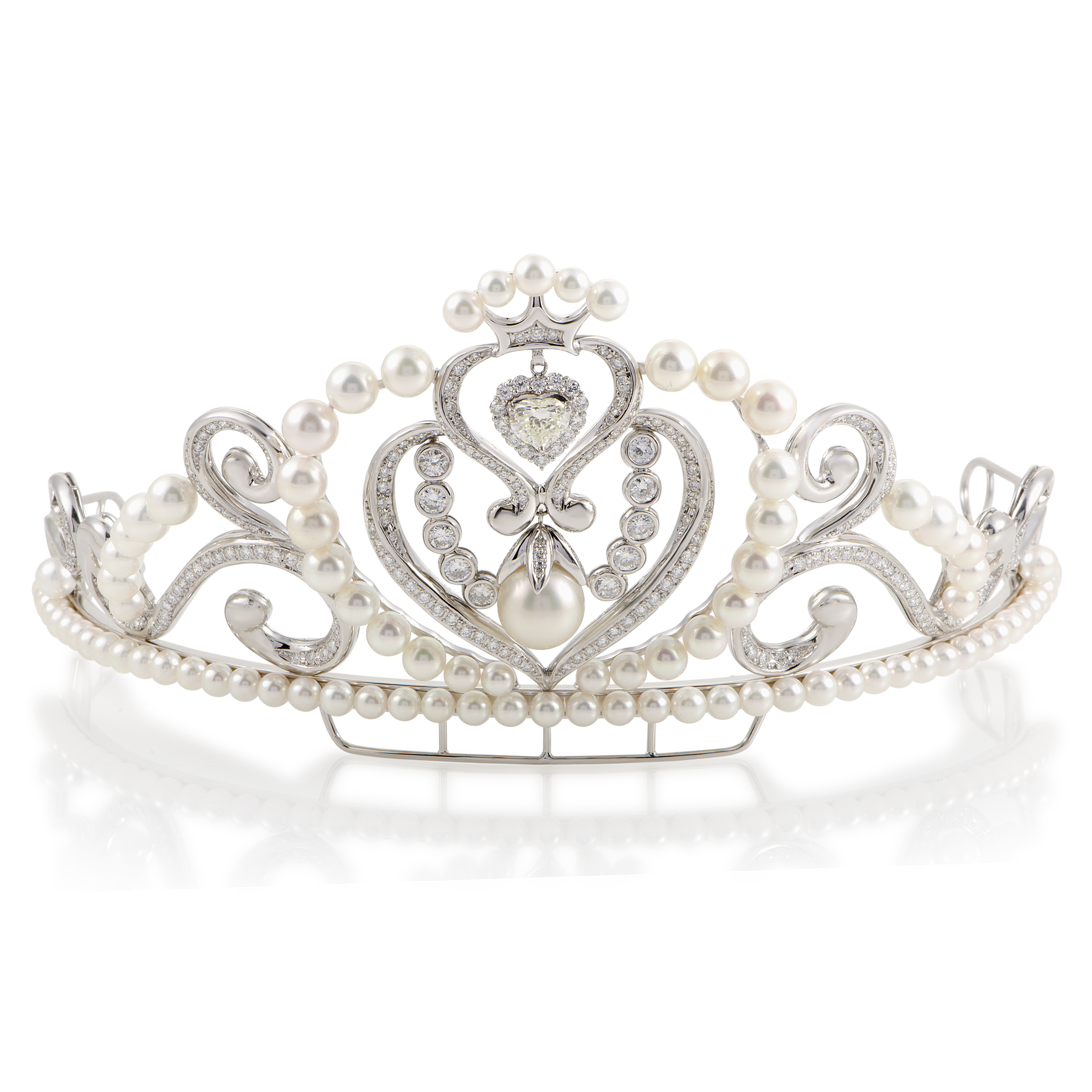 Womens 18K White Gold Diamond and Pearl Tiara