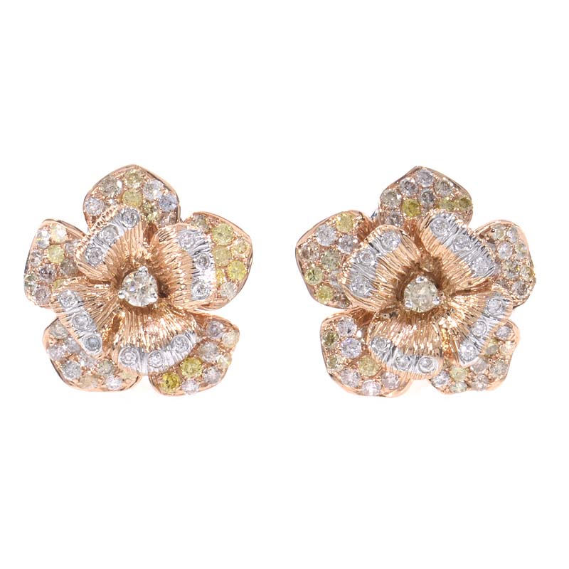 18K White & Rose Gold Diamond Flower Stud Earrings BDER3951RA18P LBE