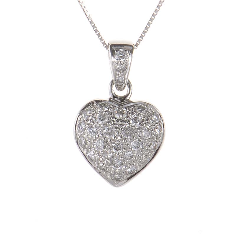 Home Jewelry Pendants 14K White Gold Diamond Pave Heart Pendant Chain ...