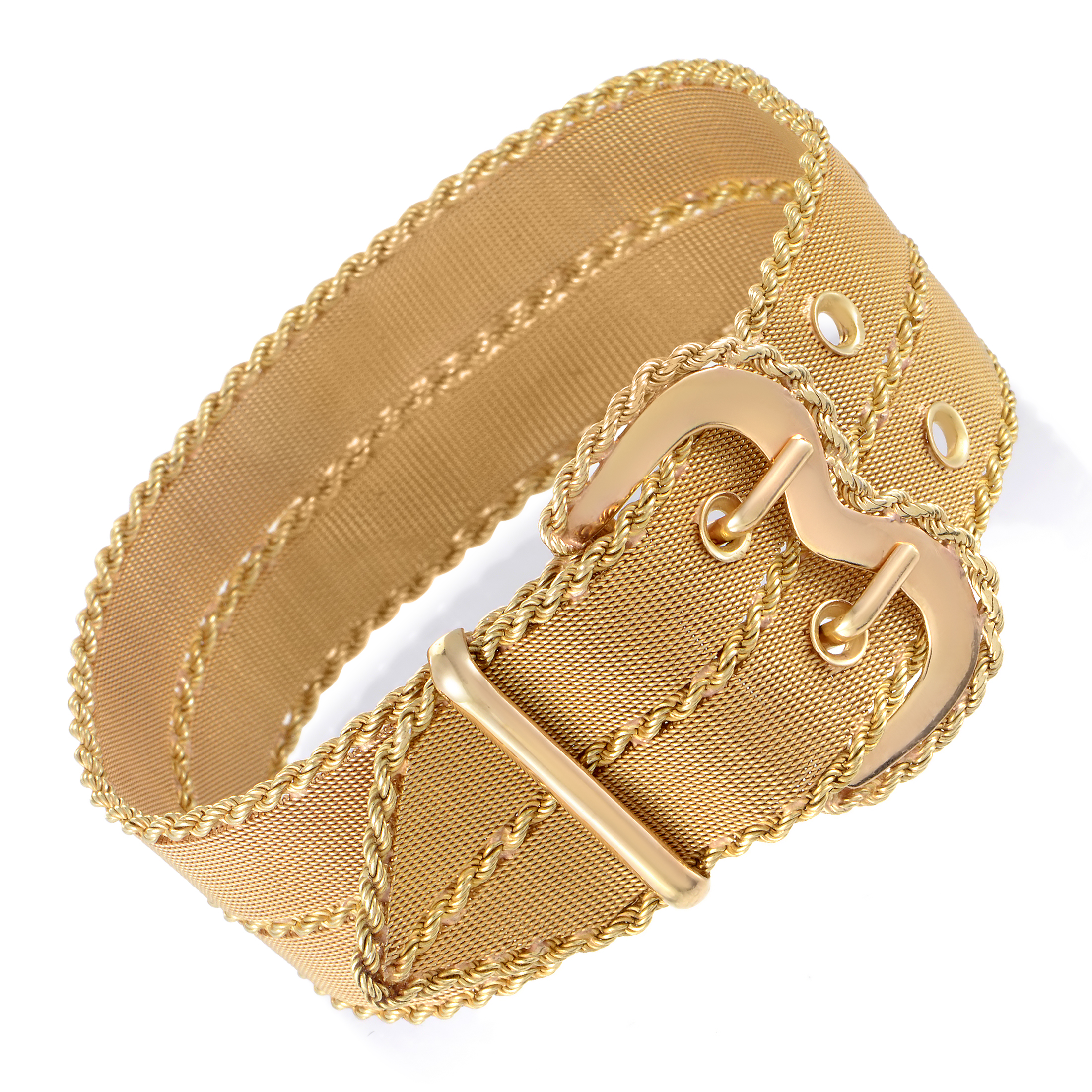 Estate Womens Wide 18K Yellow Gold Mesh Belt Bracelet Luxury Bazaar