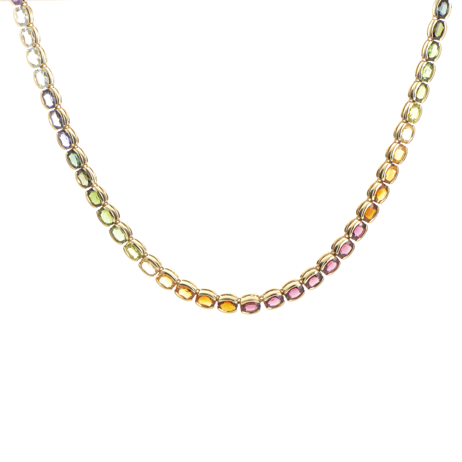 Estate 14K Yellow Gold Rainbow Gemstone Necklace Luxury Bazaar