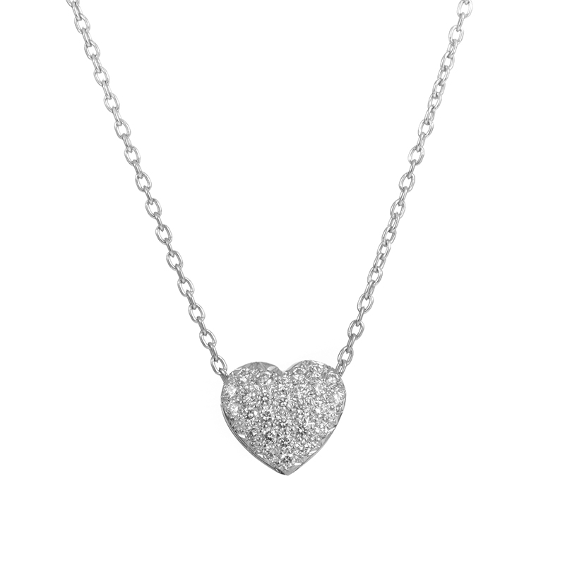 ... about 14K White Gold Diamond Pave Heart Pendant Necklace MFC02-040615