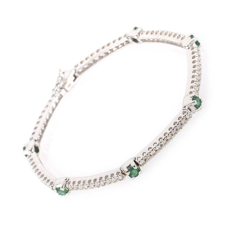 18K White Gold Emerald  Diamond Tennis Bracelet