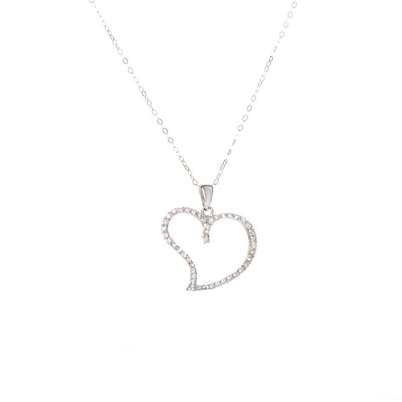 Details about 18K White Gold Curved Diamond Set Heart Necklace