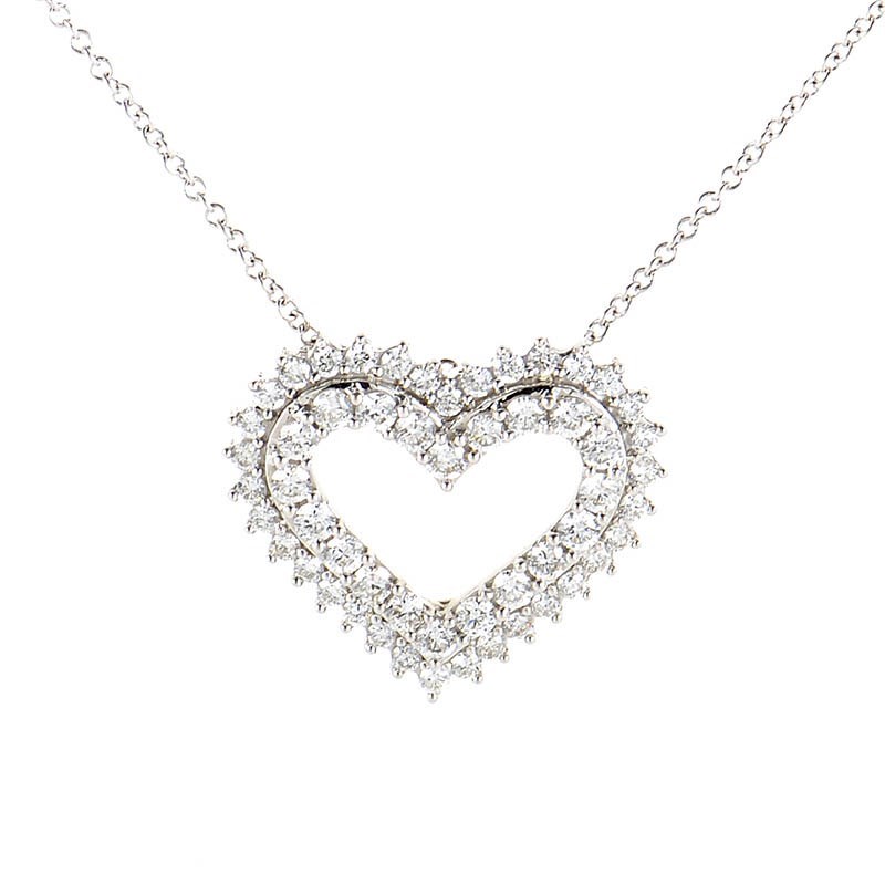 Details about Lavish 18K White Gold Diamond Heart Pendant Necklace