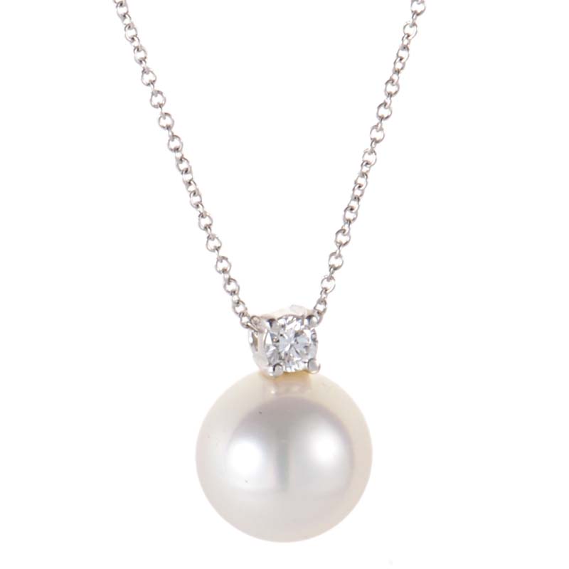 ... Mikimoto 18K White Gold Diamond  Pearl Pendant Necklace PE01919592