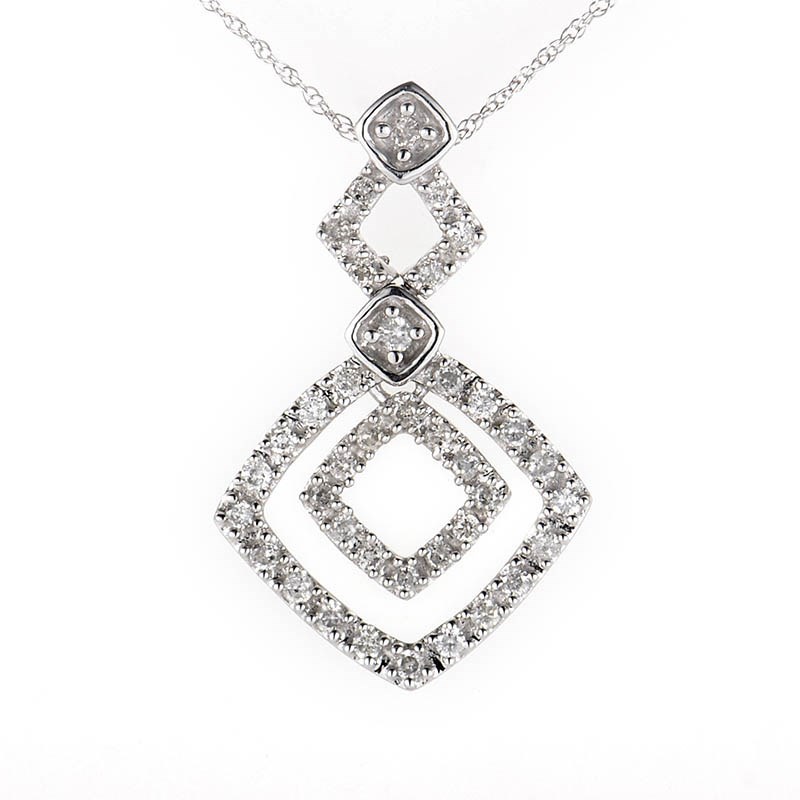 Home Jewelry Pendants Unique 10K White Gold Diamond Pendant Necklace