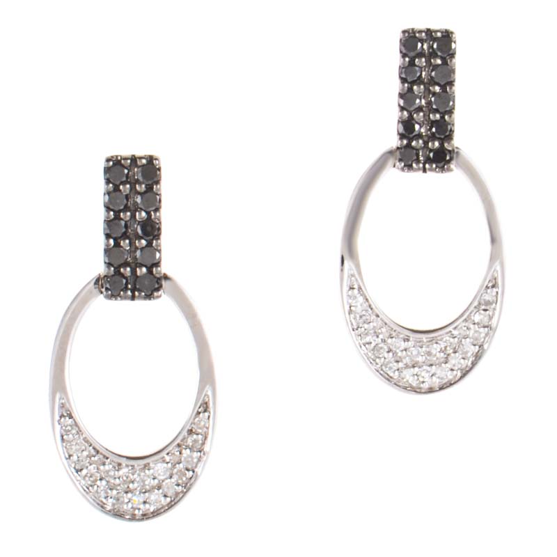 Jewelry Earrings 14K White Gold Black  White Diamond Loop Earrings ...