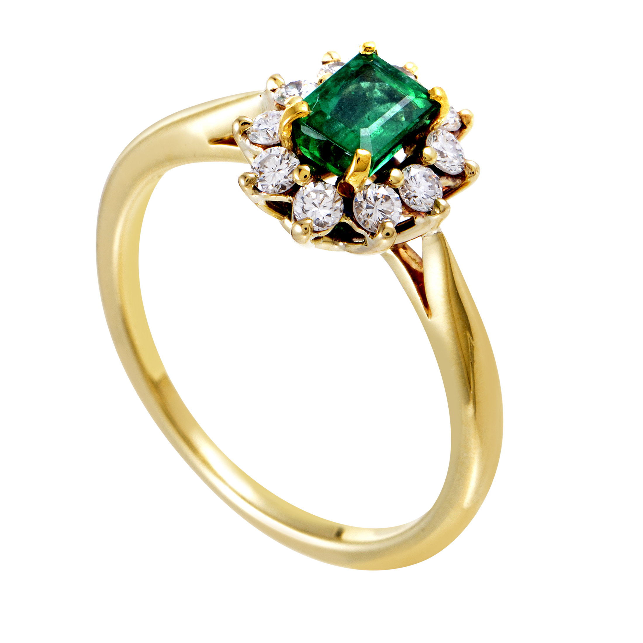 Estate Tiffany & Co. Women's 18K Yellow Gold Diamond & Emerald Ring