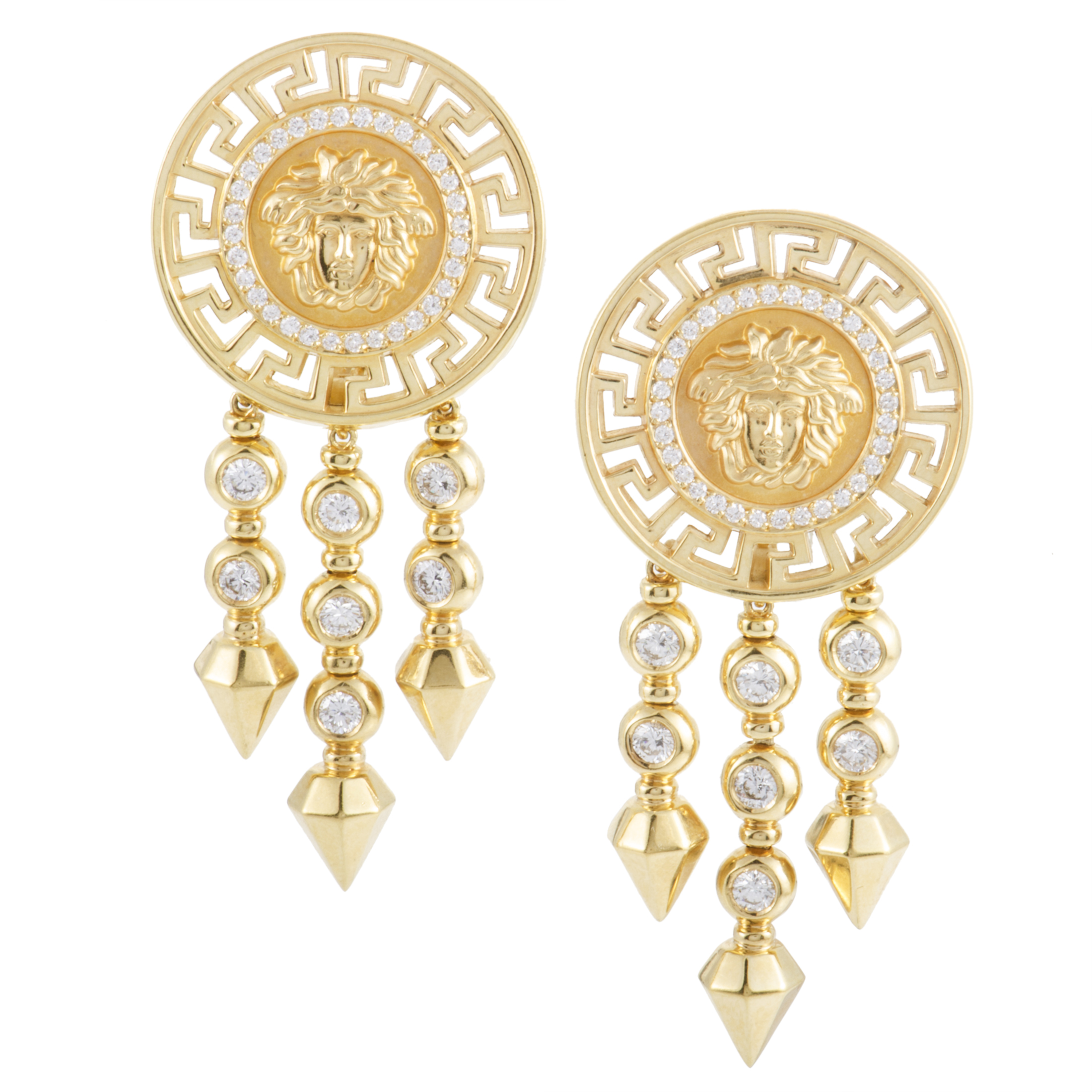 Estate Versace Womens 18K Yellow Gold and Diamond Clipon Dangle