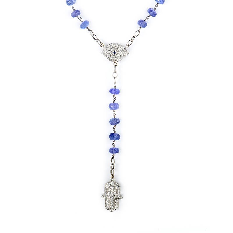Home Jewelry Necklaces 1418K White Gold Diamond  Tanzanite Judaic ...