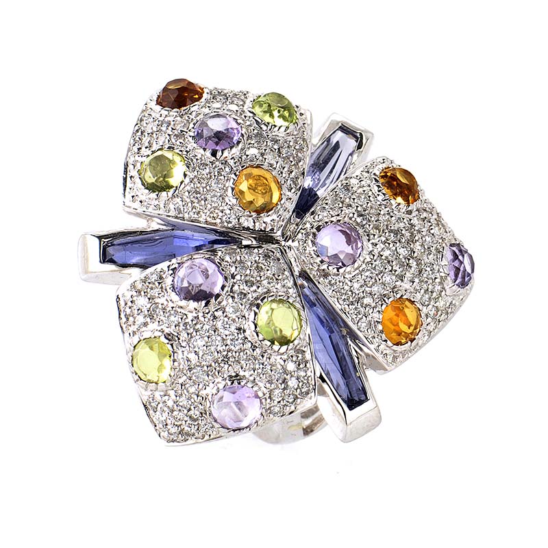 Details about 18K White Gold Multi Gem Cocktail Ring Details about 18K White Gold Multi Gem Cocktail Ring