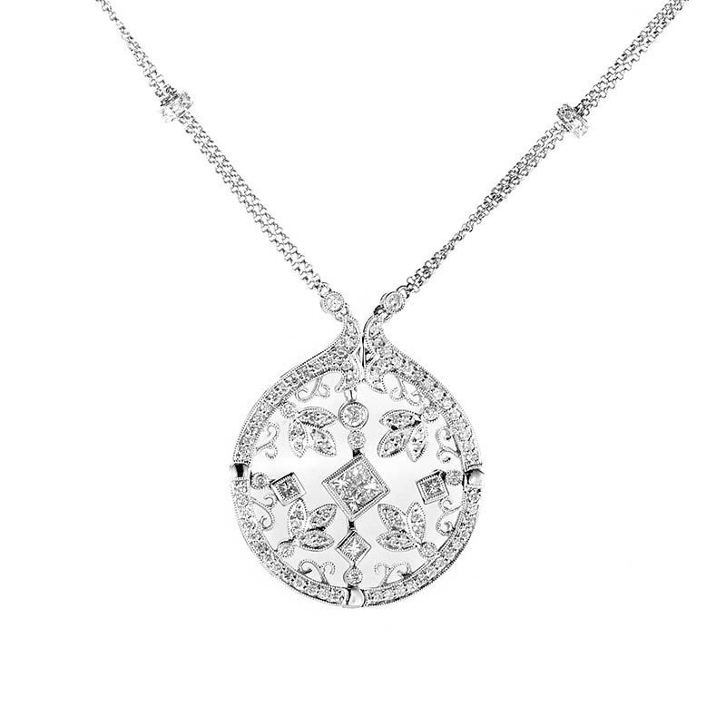 Details about 18K White Gold Diamond Magnet Pendant Necklace LBN