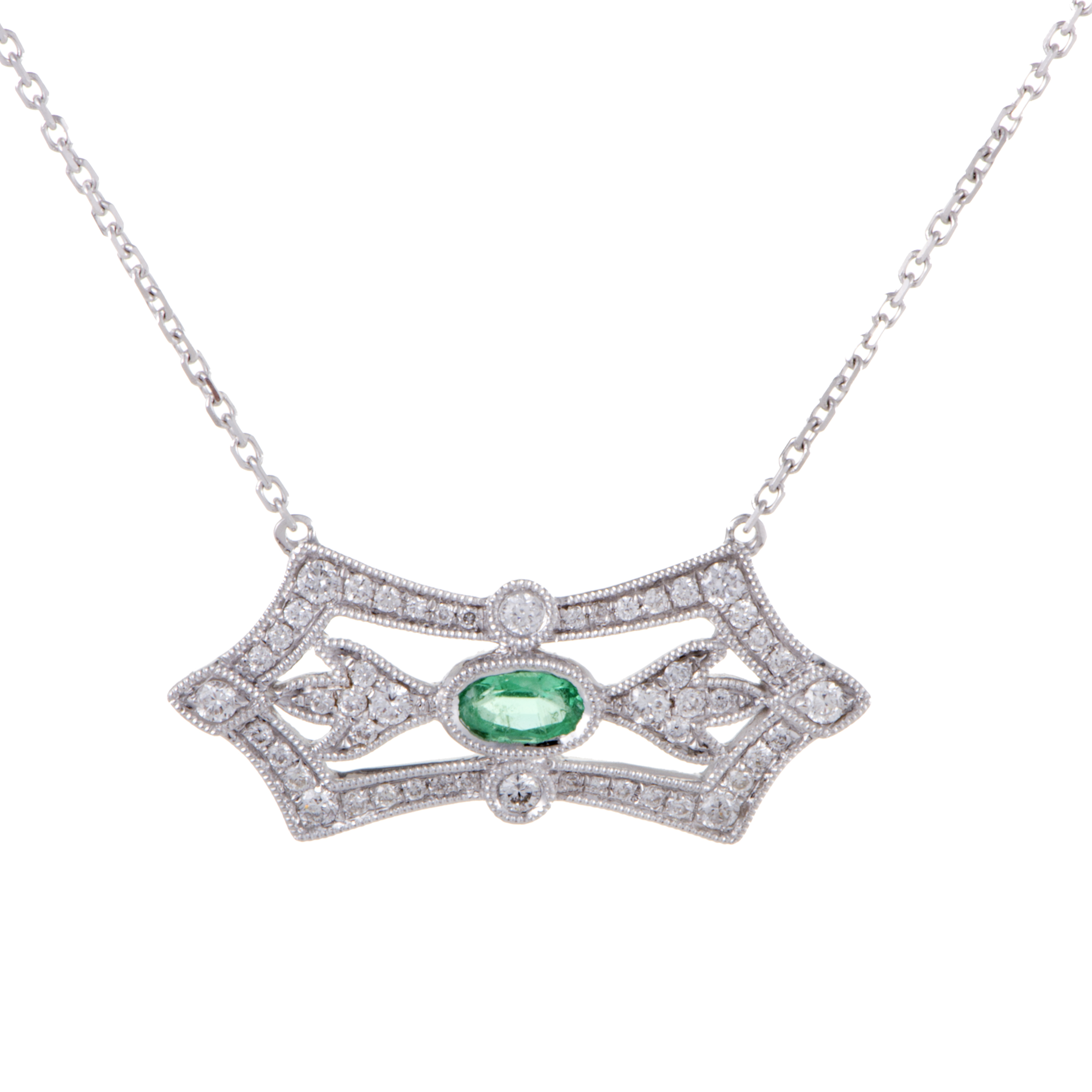 18K White Gold Diamond and Emerald Rectangle Pendant Necklace LBN eBay