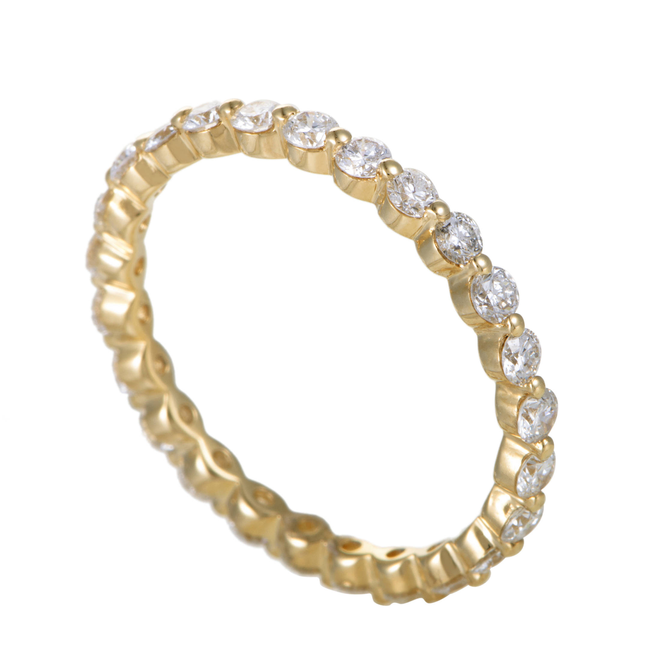 Bridal Womens Thin 18K Yellow Gold Diamond Eternity Band Ring Luxury