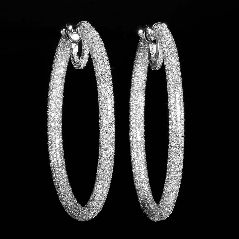 Earrings 18K White Gold Diamond Pave Grand Oval Hoop Earrings SE88551BZ