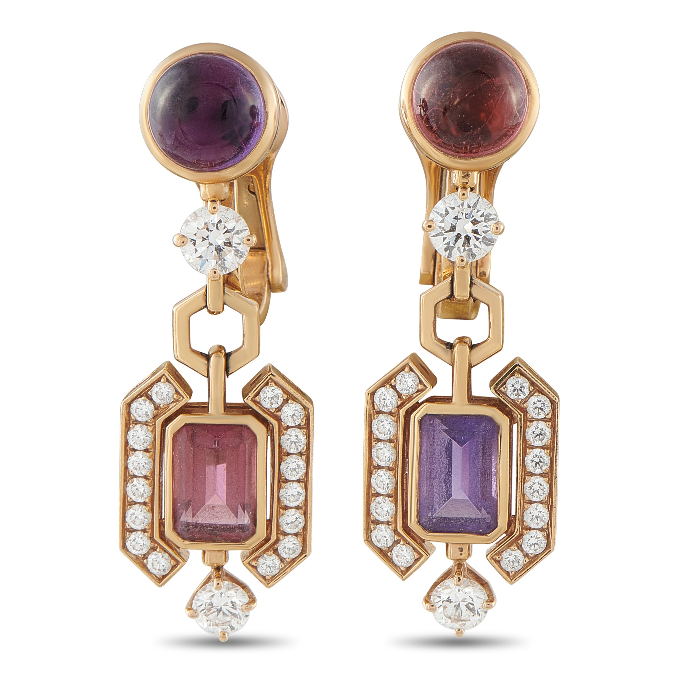 Bvlgari Allegra 18K Rose Gold 1.22ct Diamond, Amethyst, and Tourmaline Earrings BV01-031926