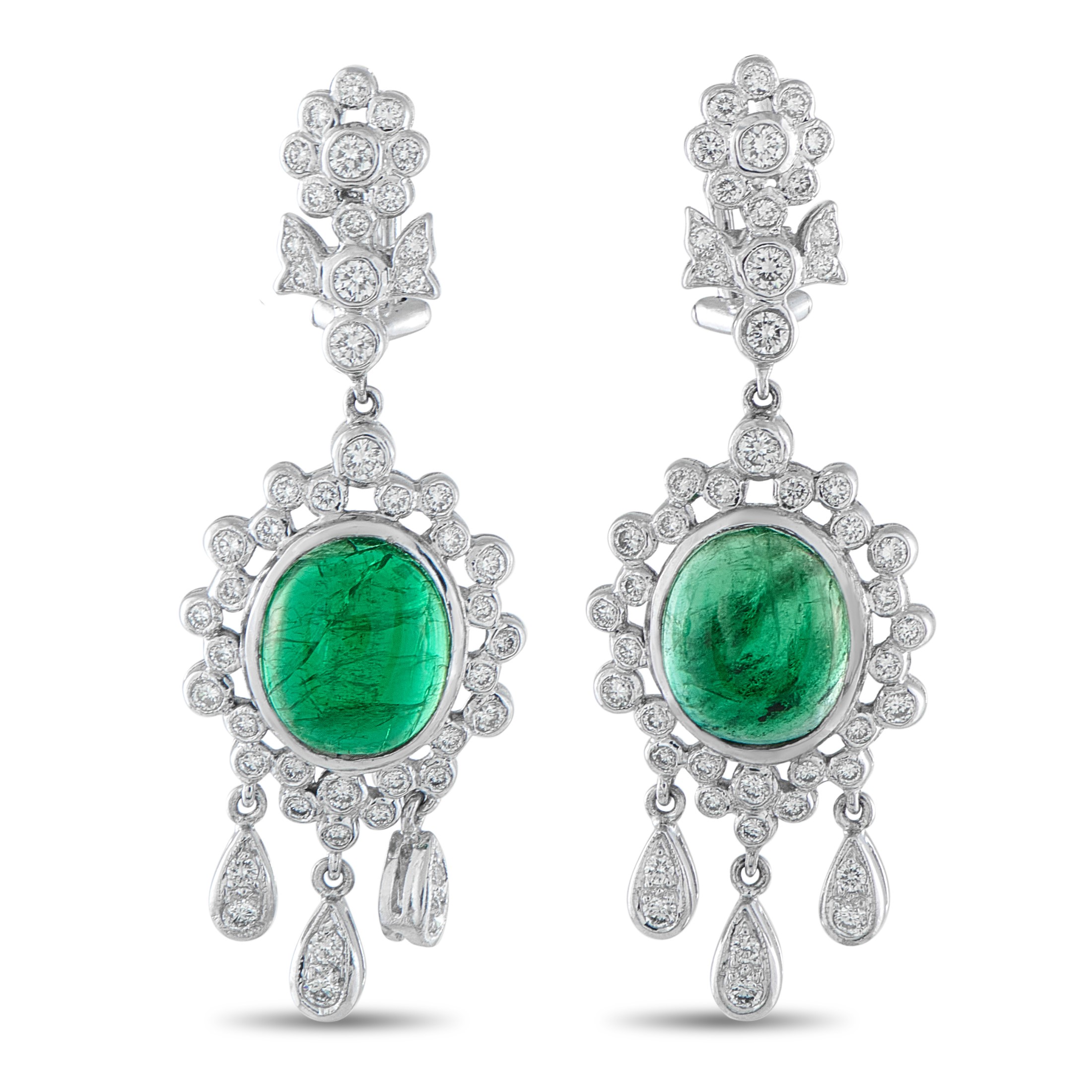 18K White Gold 1.10ct Diamond and Emerald Earrings