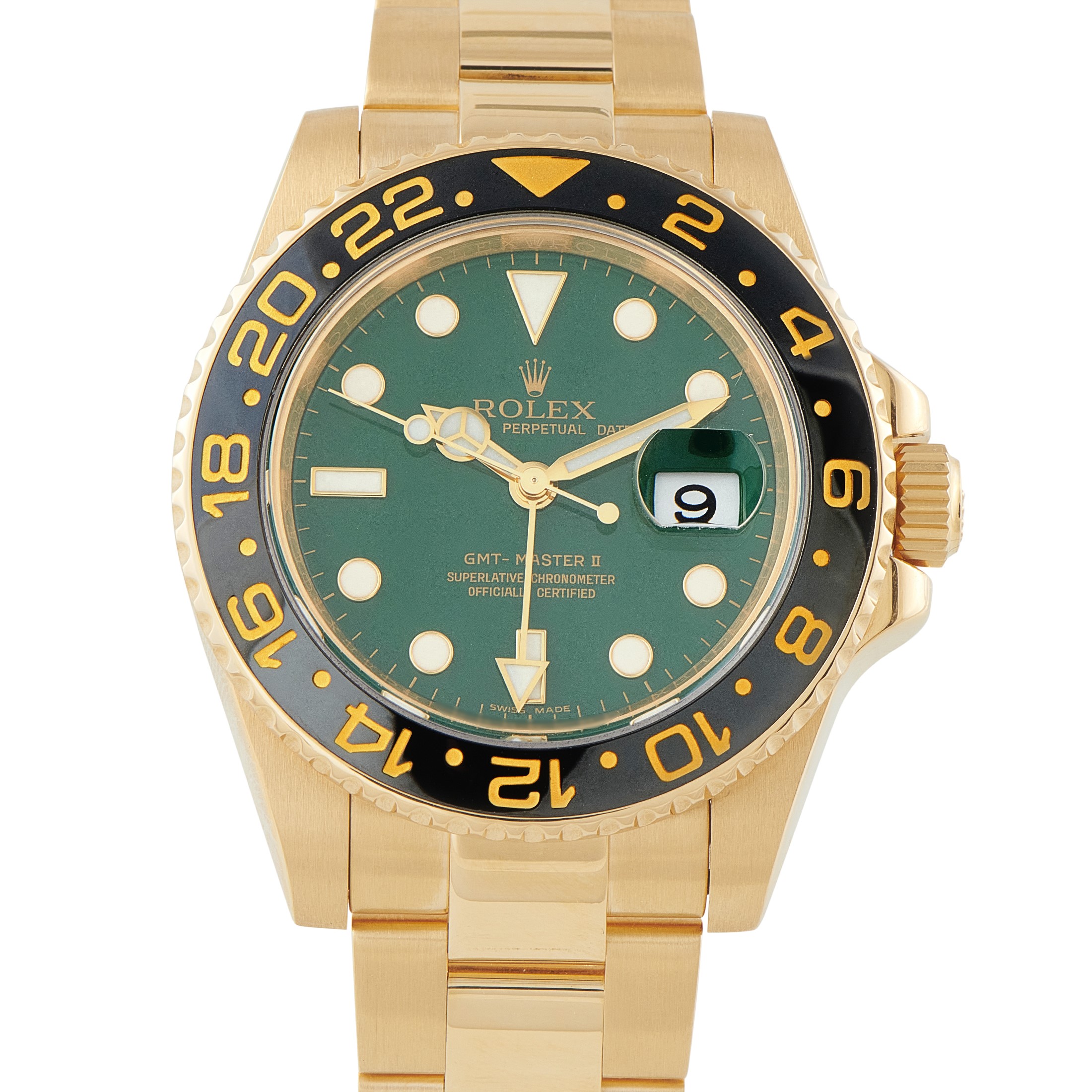 Rolex GMT-Master II Green Dial Yellow Gold Watch 116718LN