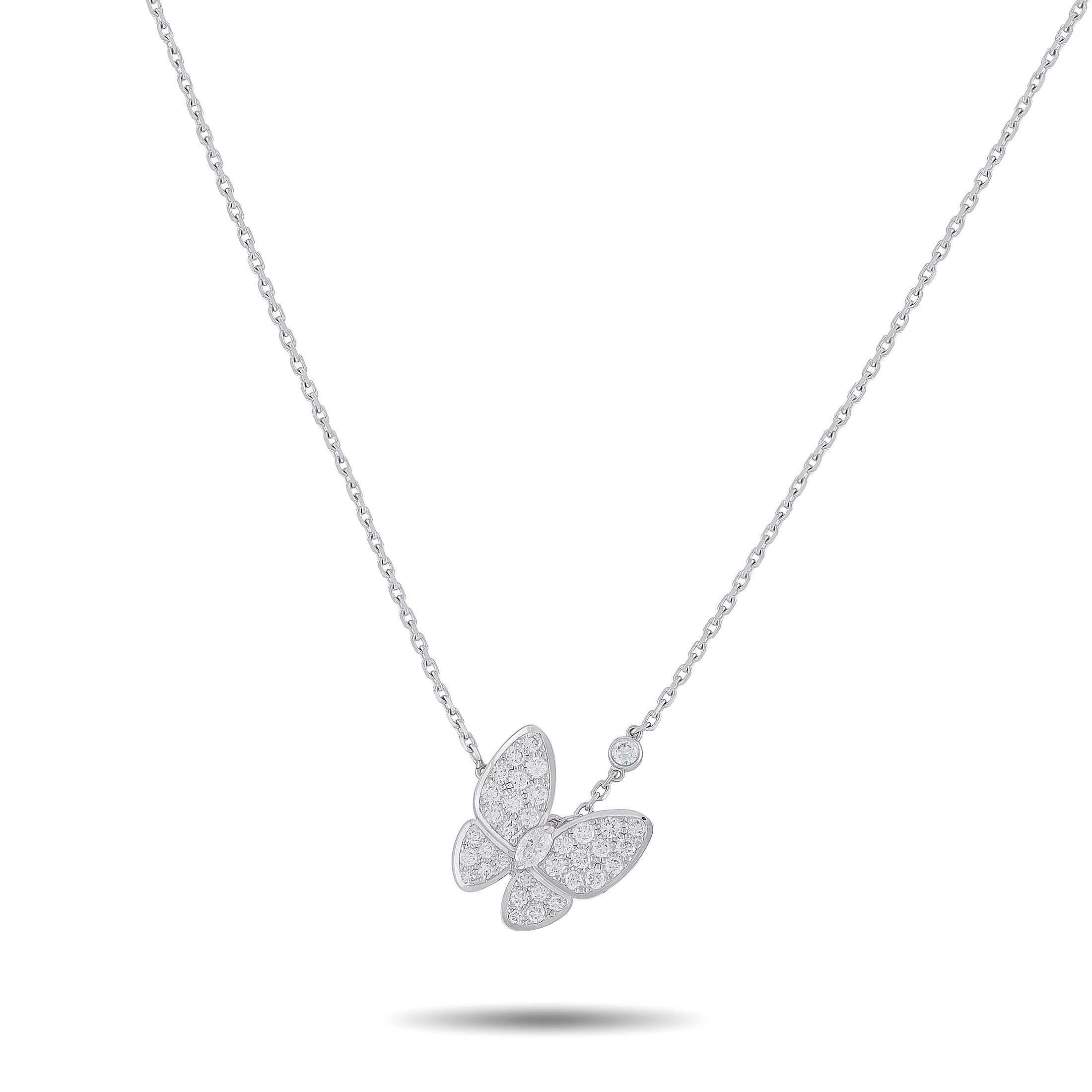 Van Cleef & Arpels Two Butterfly 18K White Gold 0.88ct Diamond Necklace VC03-031626