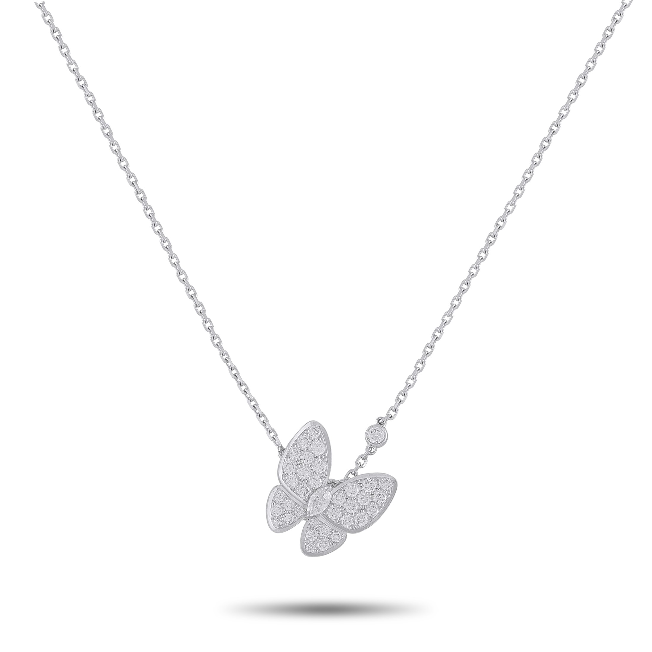 Van Cleef & Arpels Two Butterfly 18K White Gold 0.88ct Diamond Necklace VC04-031626