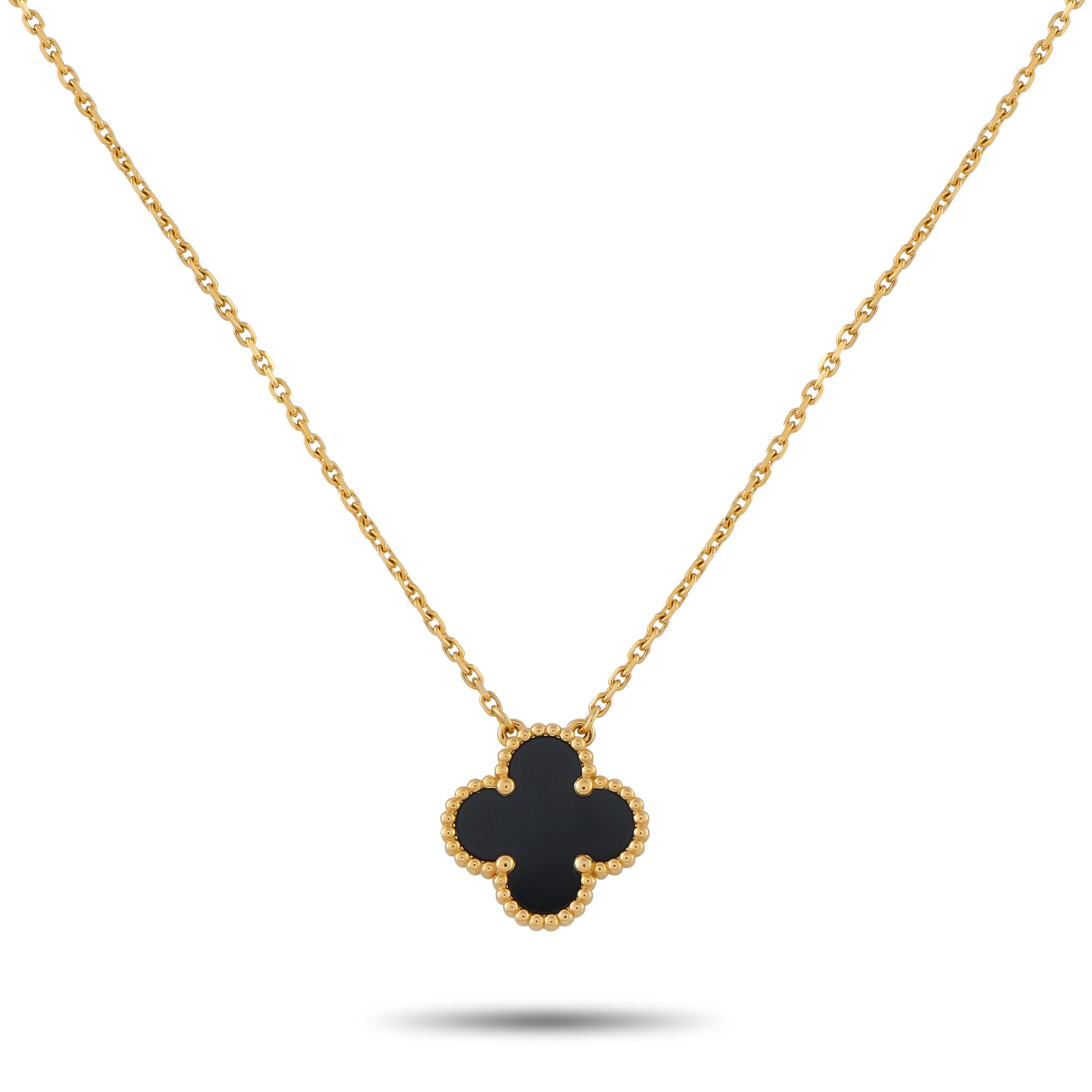 Van Cleef & Arpels Alhambra 18K Yellow Gold Onyx Necklace VC13-031326