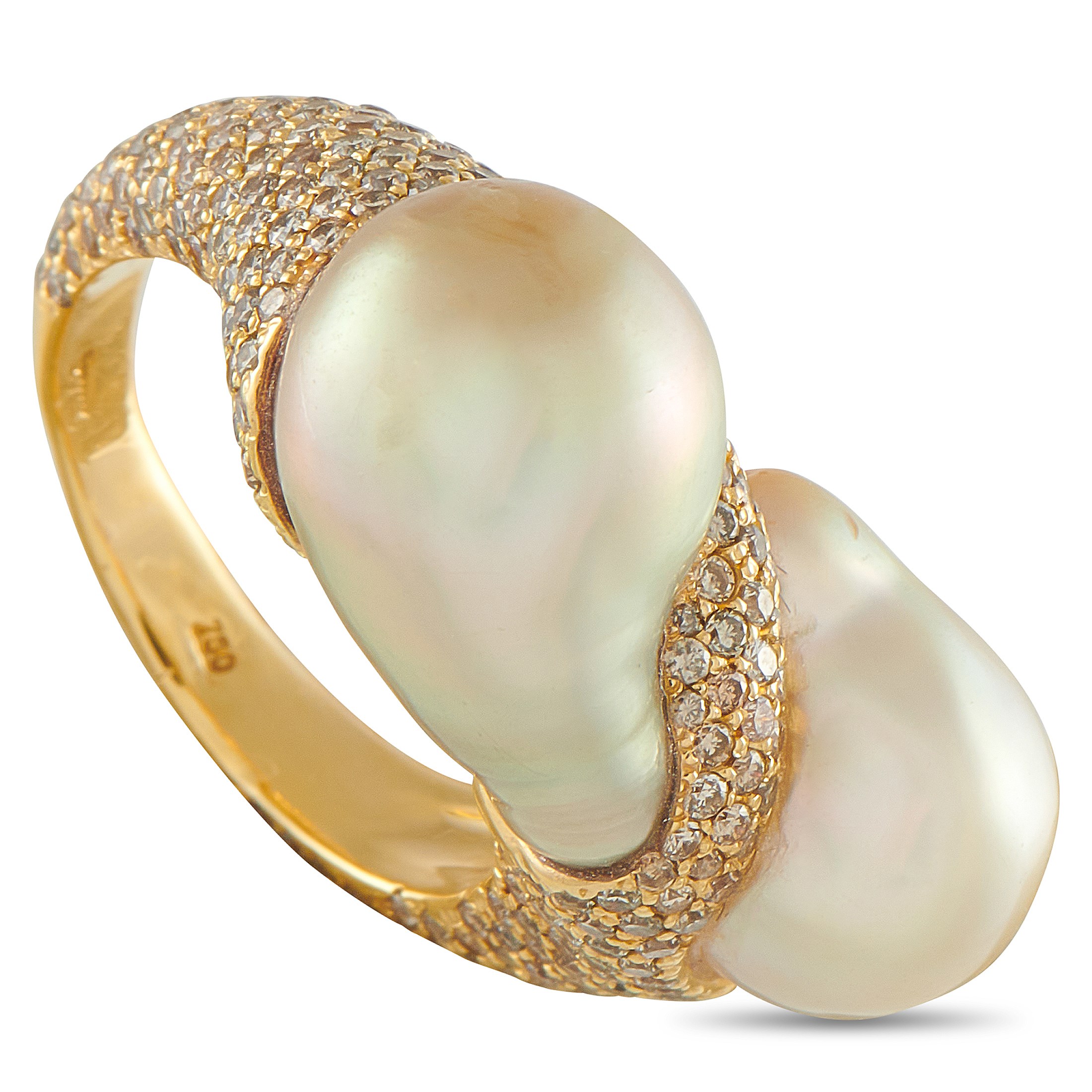 Yvel 18K Yellow Gold 2.0ct Diamond and Baroque Pearl Ring YV18-112125