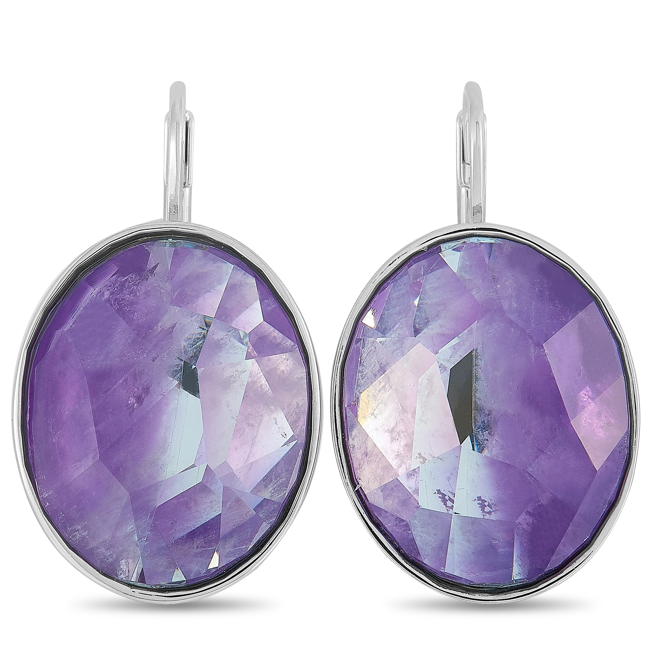 Swarovski Oval Rhodium-Plated Stainless Steel and Purple Crystal Earrings 5124704